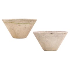 Pair of Round Cast Stone Garden Urns Attributed to Willy Guhl, C. 1970