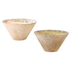 Pair of Round Cast Stone Garden Urns Attributed to Willy Guhl, C. 1970