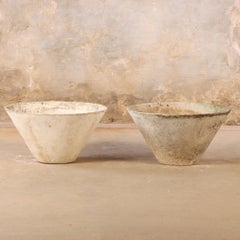 Pair of Round Cast Stone Garden Urns Attributed to Willy Guhl, C. 1970