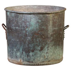 Large French Copper Pot with Handles and a Verdigris Patina, C. 1910