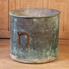 Large French Copper Pot with Handles and a Verdigris Patina, C. 1910