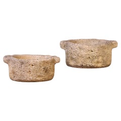 Pair of French Carved Stone Planters with Handles, C. 1910