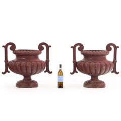 Pair of French Painted Cast Iron Garden Urns, C 1890. Labeled Alfred Corneau.