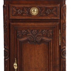 Tall Pair of French Oak Nightstands Having Carved Accents, C. 1920