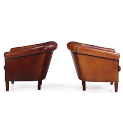 Pair of Leather Art Deco Style Dutch Club Chairs, C. 1960