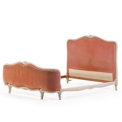 French Louis XV-Style Painted and Upholstered Full Bed, ca. 1940.