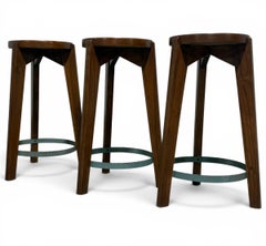 3er-Set – Teakholz-Hocker von Pierre Jeanneret, 1960er Jahre