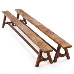 A Large Pair of French Elm Benches, C. 1940.