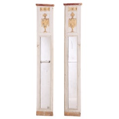 A Pair of Swedish Narrow Painted and Gilt Wood Mirrors, C. 1850.
