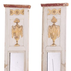 A Pair of Swedish Narrow Painted and Gilt Wood Mirrors, C. 1850.