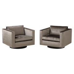 Pair of Swivel Cube Lounge Chairs by Harvey Probber, unlabeled.