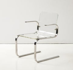 Mid Century Modern Lucite and Chrome Cantilever Armchair, C. 1970.