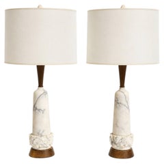 Pair of Mid-Century Carved Marble Table Lamps. Italy, 1960s.