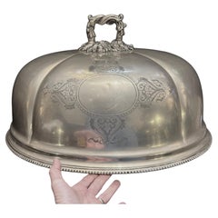 Large Antique Victorian Silver-Plated Turkey Meat Dome with Rich Antique Patina