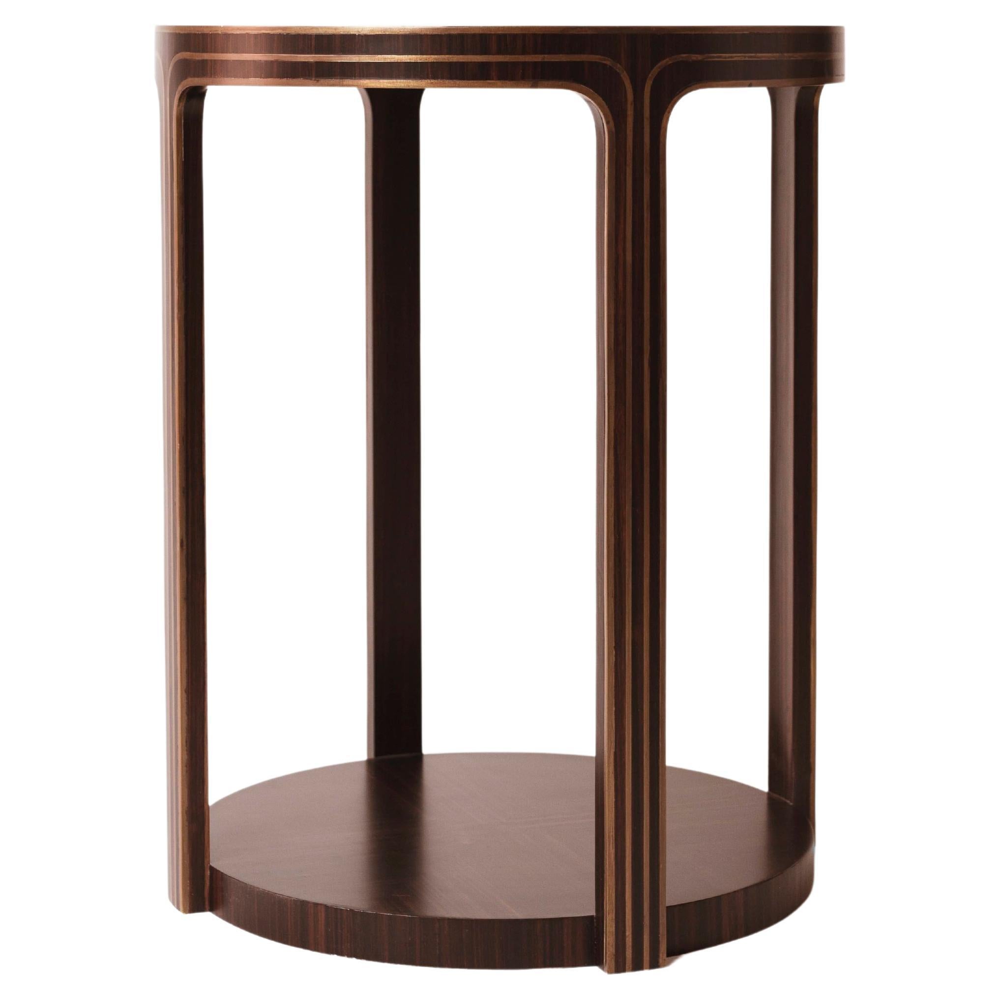 Art Deco Side Style Table in Oak with Ebony Veneer and Bronze Inlays For Sale