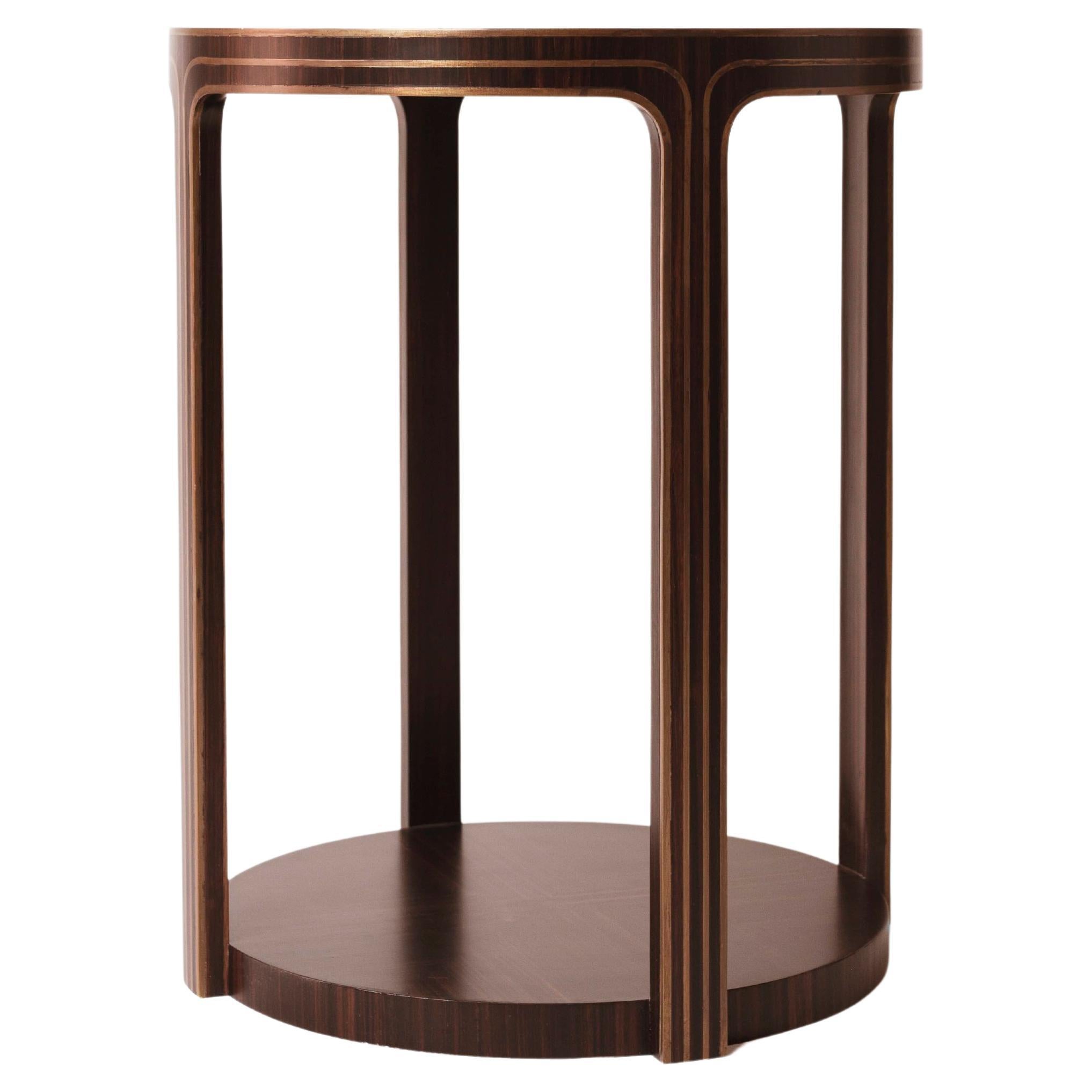 Tavolino Art Deco in Oak con impiallacciatura in ebano e intarsi in bronzo