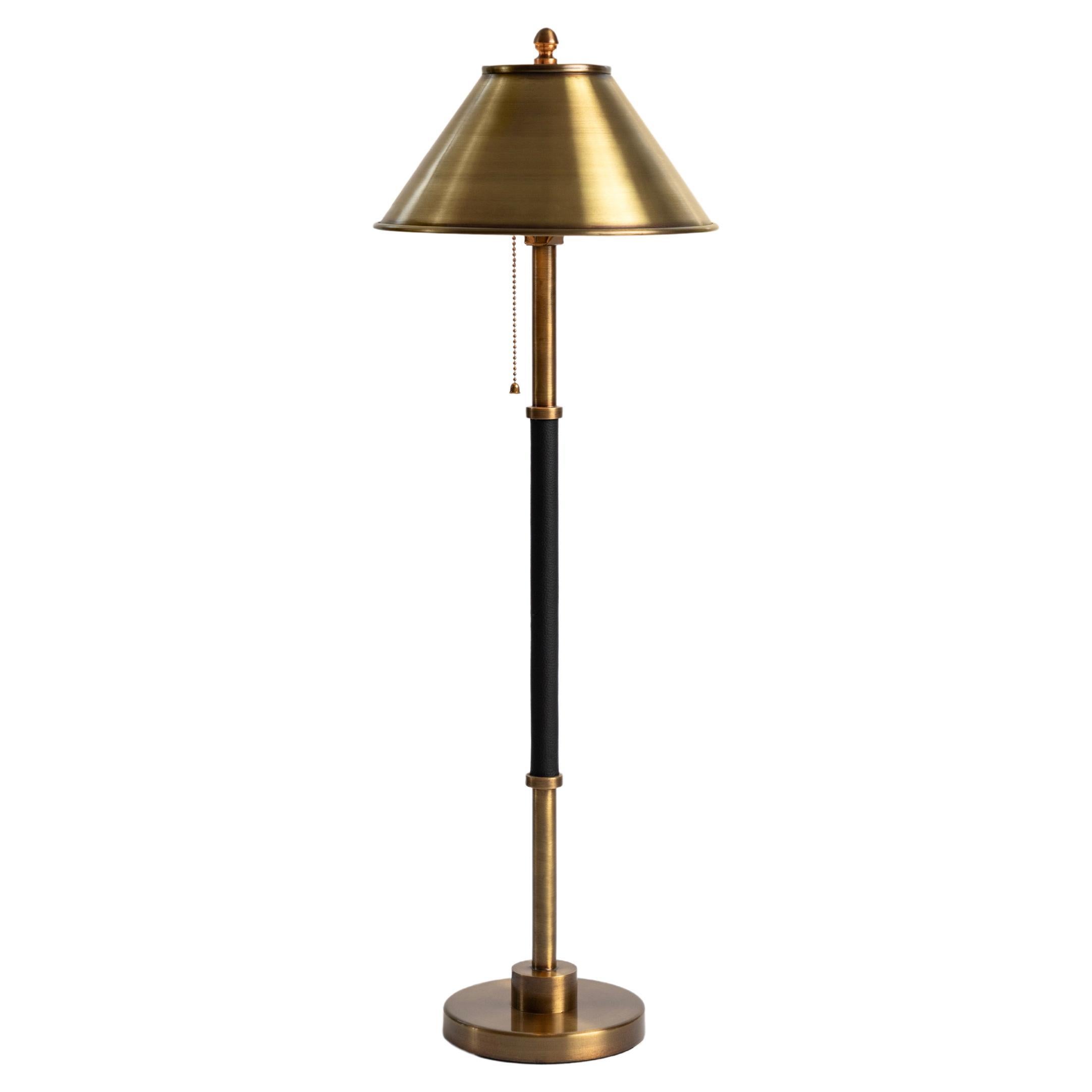 Brass and Leather Table Lamp For Sale