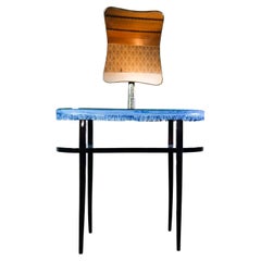 Tocador italiano moderno de mediados de siglo con espejo XL de madera y cristal, Italia Años 50
