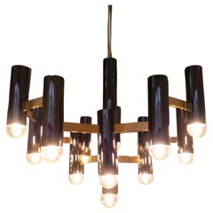 Mid-Century Modern Brass Chandelier by Gaetano Sciolari, Italy, 1970s