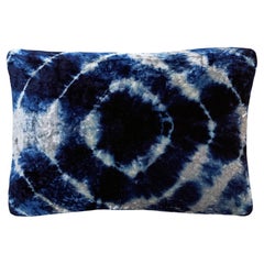 Hand Dyed Silk Velvet Pillow, Silver & Indigo Blue Halo