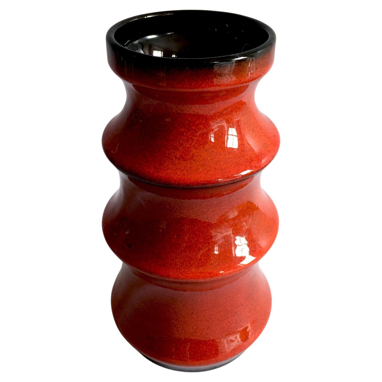 Bay Keramik Fire Red Tiered Vase, 1960s For Sale