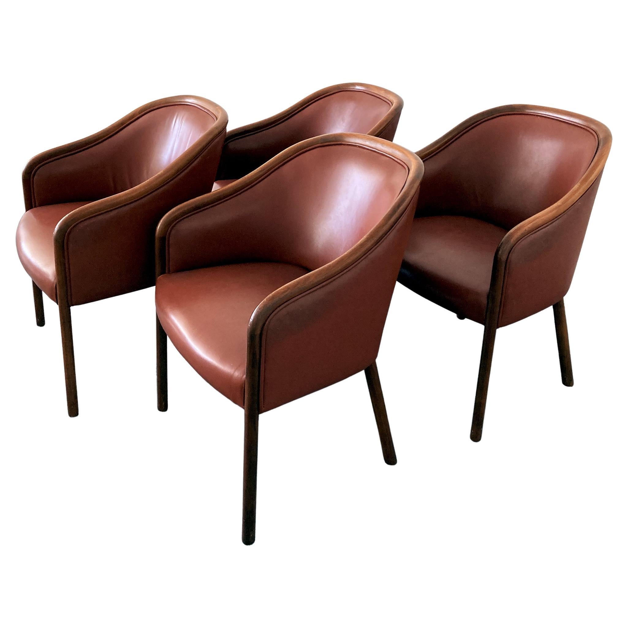 Ward Bennett Brickel Associates Ash & Burgundy Leather Chairs, Set of Four For Sale