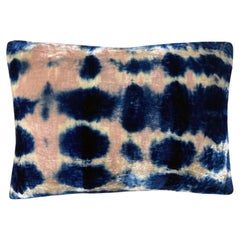 Hand Dyed Silk Velvet Pillow, Rose Pink & Indigo Blue Inkblot Abstract Pattern
