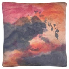 Coussin abstrait n° 5, rose pêche et gris peint à la main