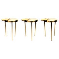 Set of 3 Side Tables in Brass and Rock Crystal
