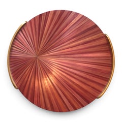 Round Tray in Brass and Pink Straw Marquetry by Ginger Brown