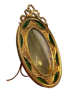 Antique French Napoleon III Portrait Plaque with Green and Gold Enamel