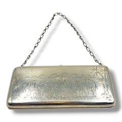 Russian Silver Purse with Amethyst Stone and Engraved Elephant Motif, circa 1900