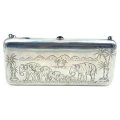 Russian Silver Purse with Amethyst Stone and Engraved Elephant Motif, circa 1900
