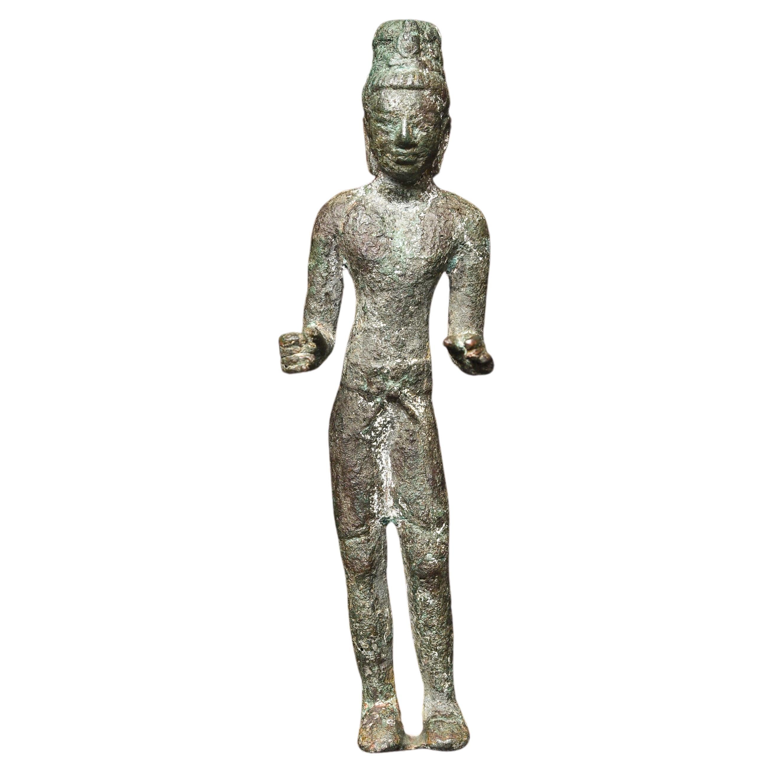 7th/9thC Solid-Cast Bronze Prakhon Chai Buddha or Bodhisattva - 9688