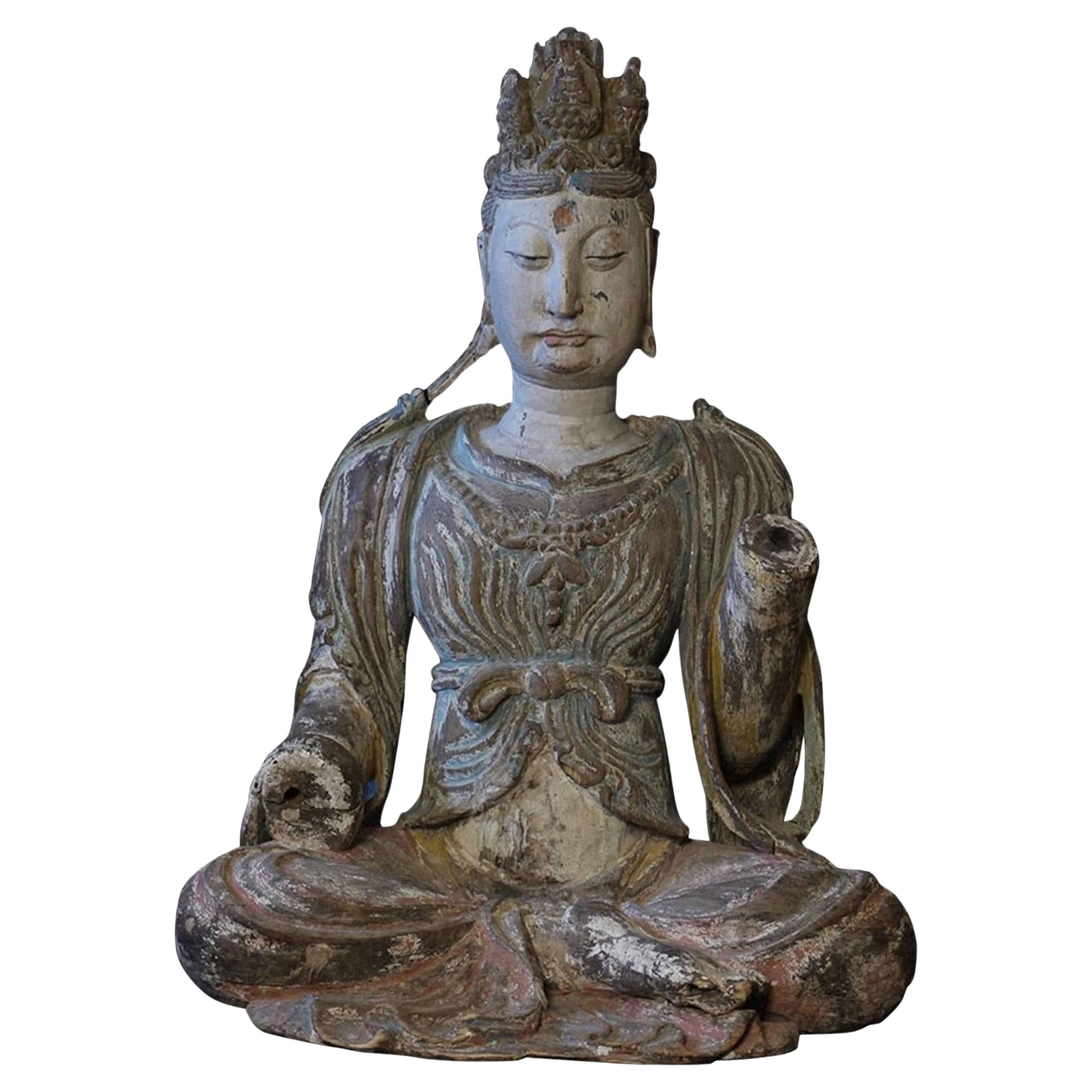 Scultura in stile Ming di Bodhisattva cinese Guanyin, circa 1900, 6518