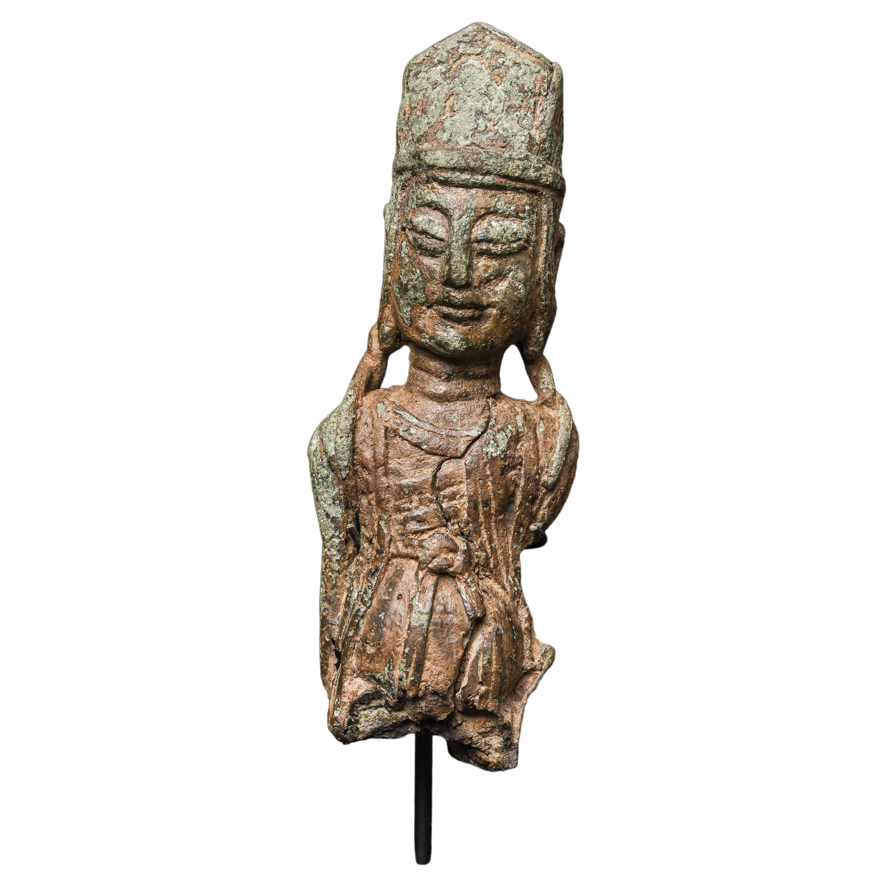 Frühe chinesische/Silberstraße, Bronze-Buddha/Bodhisattva-Büste aus dem 10. Jahrhundert oder e 9687