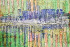 City Reflection Abstract Painting by Listed Eastern European Artist