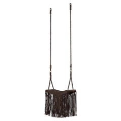 "Revoar" Swing Hanging Chair with Fringes in Natural Leather Coffee Color