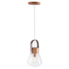 "Luzeiro" Small Size Pendant Crystal Glass Dome, Leather Strap and Wood Base