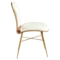 Chair Cuore in Matte Golden Carbon Steel, Upholstered in Bouclé and Wood Detail