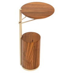 "Tyr" Side Table in Walnut Wood Veneer and Carbon Steel Details