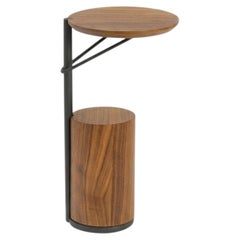 "Tyr" Side Table in Walnut Wood Veneer and Carbon Steel Details