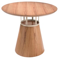 "Farol" Round Dining Table Cone Base, Cinnamon Wood Laminate, Metal Details