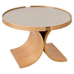"Regia" Center Table in Curved Cinnamon Wood Multi-laminate and Top in Mirror