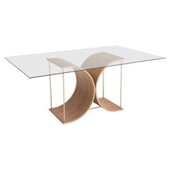 "Regia" Base of Dining Table in Curved Cinnamon Natural Wood Multi-laminate