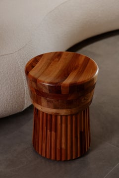 "Ceppo" Wooden Stool With Carved Slatted Friezes Details