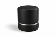 Ottoman in Natural Leather Upholstery and Metal Rim