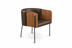 "Punto" Armchair in Wooden Multi-laminate Natural Leather and Golden Four Feet