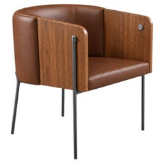 "Punto" Armchair in Wooden Multi-laminate Natural Leather and Golden Four Feet