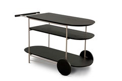 "Bacco" Bar Cart in Black Carbon Steel and Wood Laminate